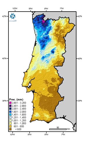 Average annual precipitation in Portugal