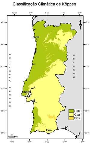 Köppen-Geiger Climate Classification for Portugal